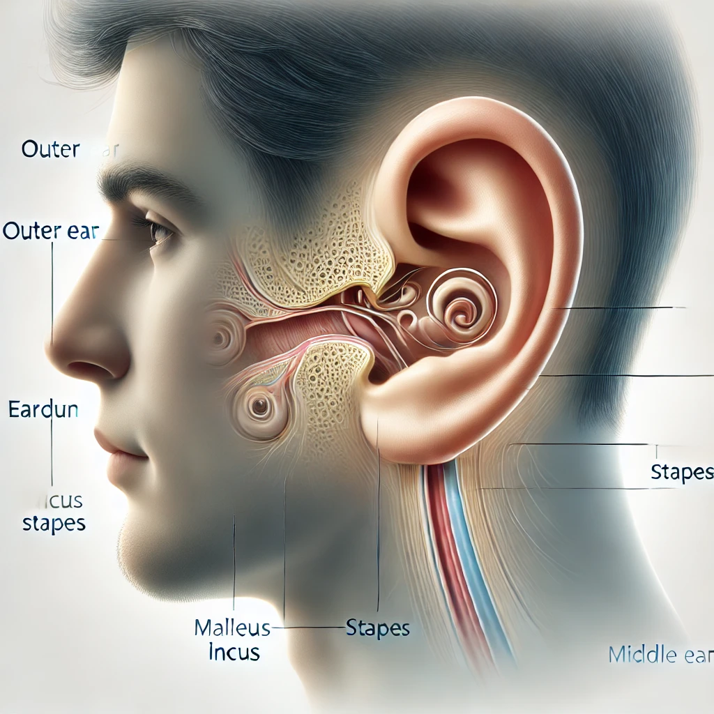 Illustration showing middle ear anatomy and inflammation
