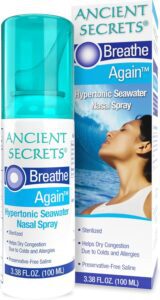 ANCIENT SECRETS Saline Nasal Spray - Breath Again Hypertonic Seawater Nasal Spray, Allergy & Sinus Relief, Nasal Congestion Moisturizer, 3.38 Fl Oz