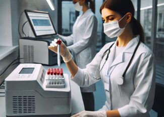 Healthcare worker performing PCR diagnostics in a laboratory setting