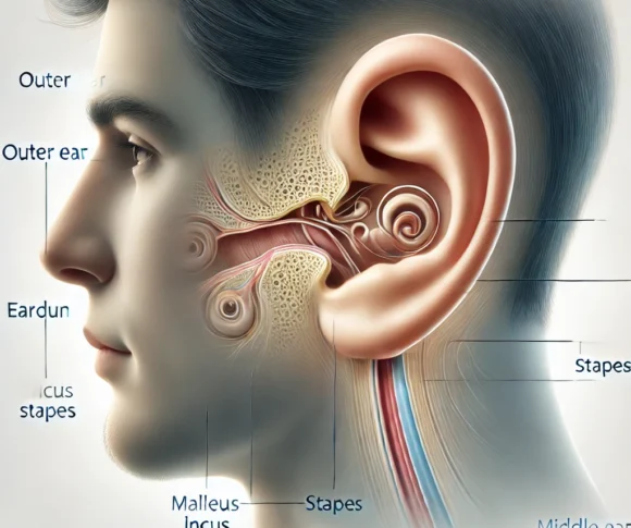 Illustration showing middle ear anatomy and inflammation